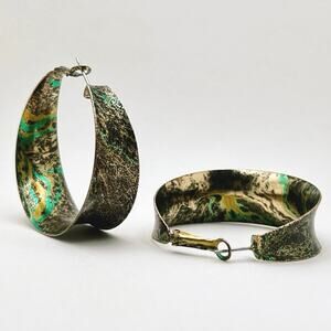 Vintage Colorful Splatter Pattern Wide Curved Large Tapered Hoop Earrings (EUC)